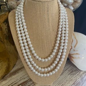Pearl Necklace/ Multi Strand Pearl Necklace/ White Pearl Necklace/ Ivory White